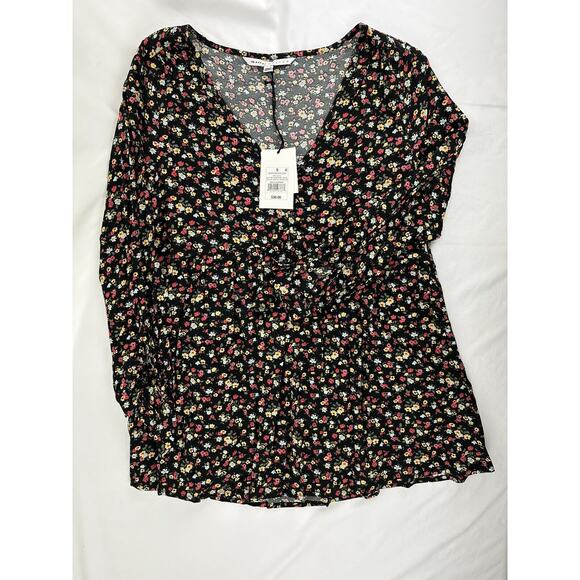 The Nines by Hatch Womens Blouse Size Small V-Neck Black Floral NWT Long Sleeve - Picture 3 of 10